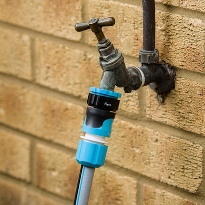 Flopro Perfect Fit Outside Tap Connector attached to tap