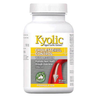 Bottle of Kyolic Formula 104  Cholesterol Control w/Lecithin 180 Capsules