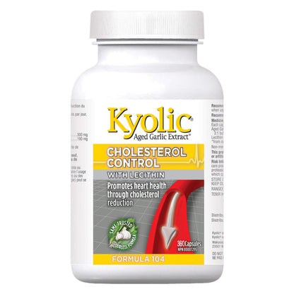 Bottle of Kyolic Formula 104  Cholesterol Control w/Lecithin 360 Capsules