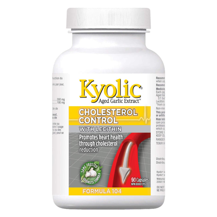 Bottle of Kyolic Formula 104  Cholesterol Control w/Lecithin 90 Capsules