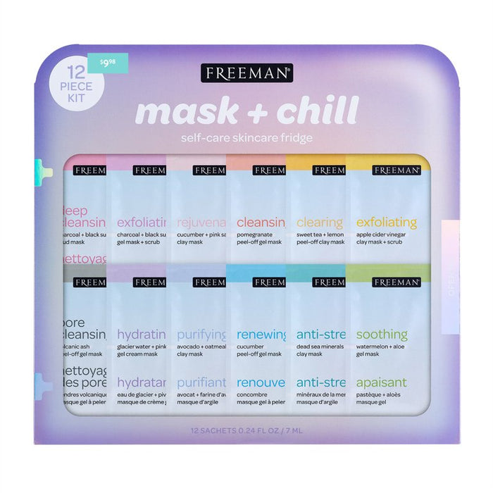 FREEMAN 12PCS Mask + Chill Self-Care Skincare Fridge مجموعة ماسكات للعناية بالبشرة من فريمان