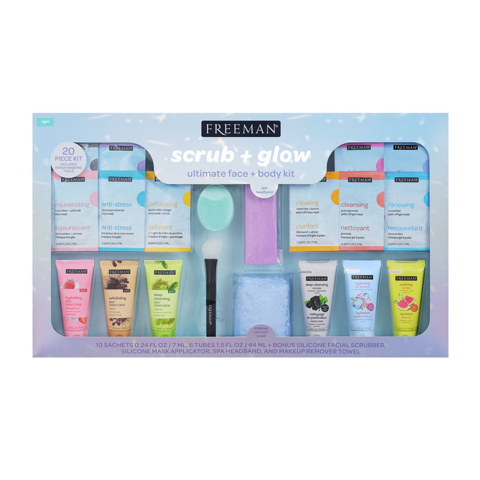 FREEMAN 20PCS Scrub + Glow Ultimate Face + Body Kit مجموعة ماسكات للعناية بالبشرة من فريمان