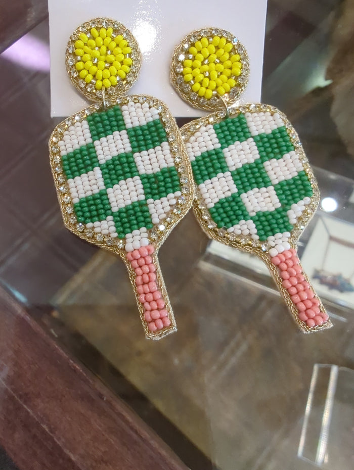 Colorful beaded earrings by Camel Threads, featuring vibrant bead patterns and dangling design perfect for casual wear.