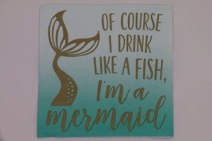 Set of 20 funny cocktail napkins featuring a mermaid design by Soiree Sisters, perfect for bar and drinking occasions.