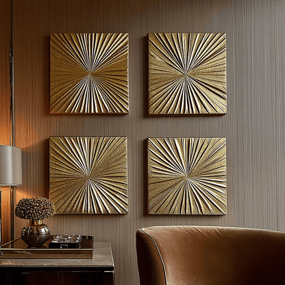Gabriella Gold Textured Sunburst Wall Art - Set of 4 Accessories