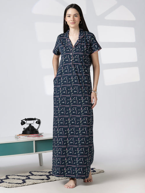 Printed premium hosiery cotton nighty for women