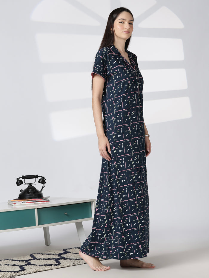 Printed premium hosiery cotton nighty for women