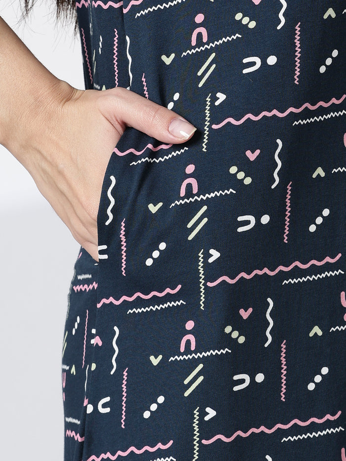 Printed premium hosiery cotton nighty for women