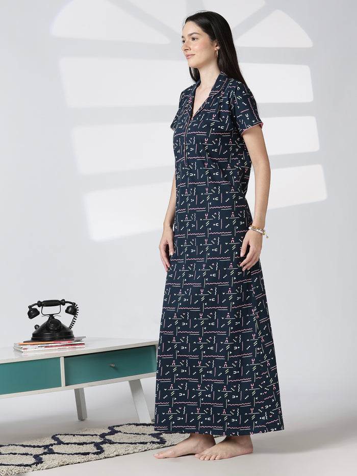 Printed premium hosiery cotton nighty for women