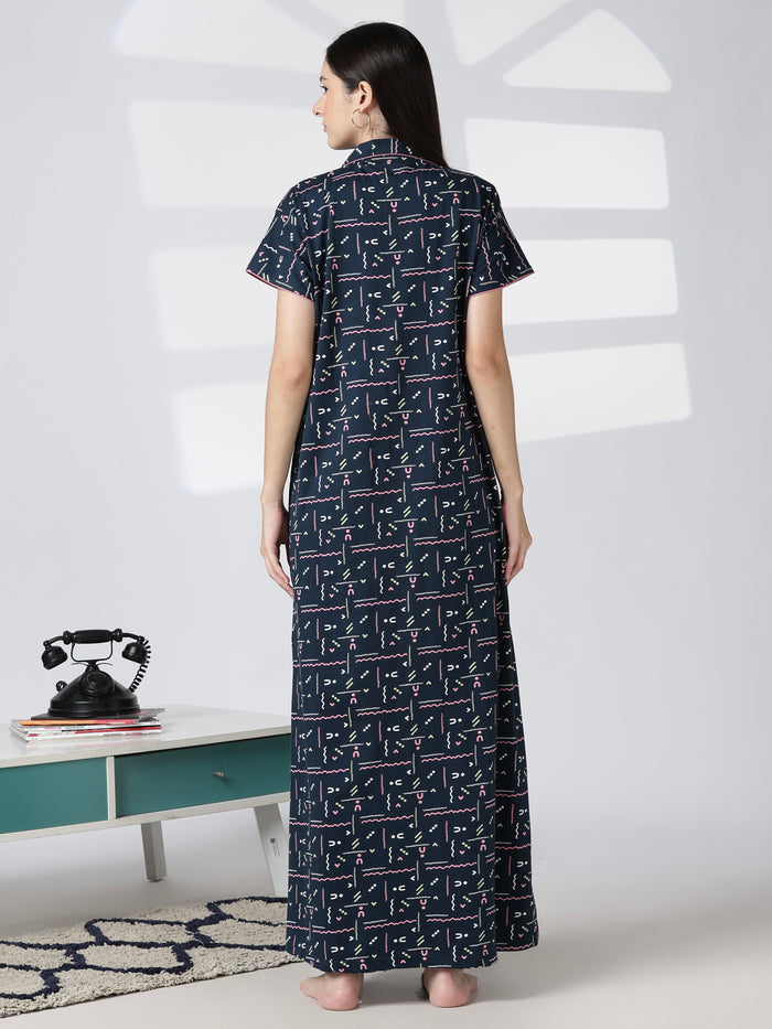 Printed premium hosiery cotton nighty for women