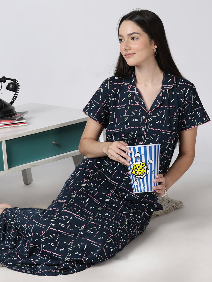 Printed premium hosiery cotton nighty for women
