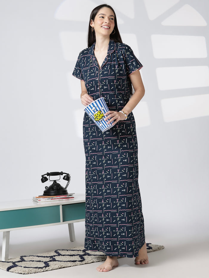 Printed premium hosiery cotton nighty for women