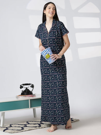 Printed premium hosiery cotton nighty for women