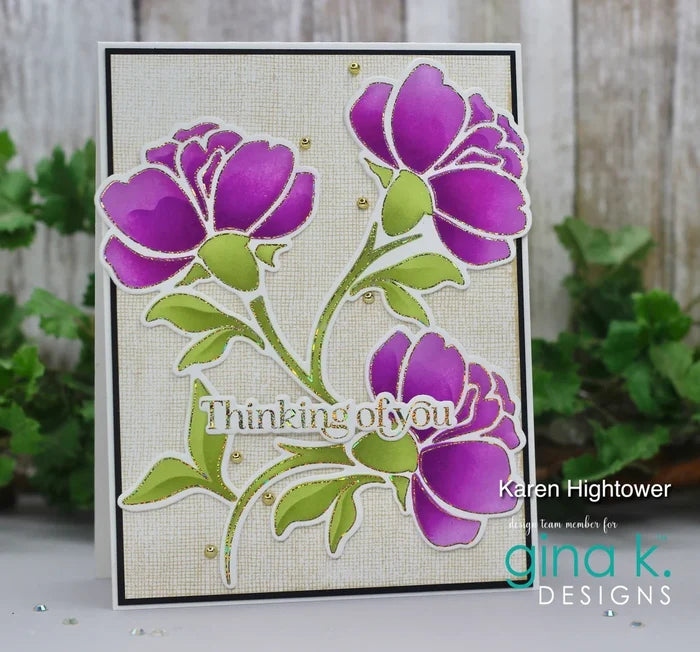 Gina K. Designs - BUNDLE Stencil & Die Set - Autumn Delight Available at Embellish Away in Bowmanville Ontario Canada. Example by Karen Hightower.