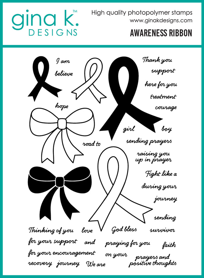 Gina K. Designs - Stamp & Die Set - Awareness Ribbon. Set by Beth Silaika. At Embellish Away in Bowmanville Ontario Canada.
