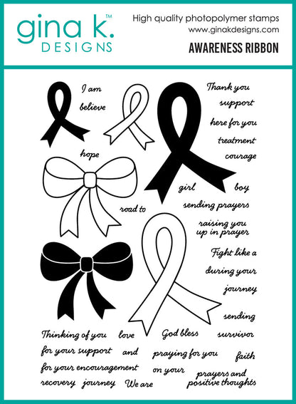 Gina K. Designs - Stamp & Die Set - Awareness Ribbon. Set by Beth Silaika. At Embellish Away in Bowmanville Ontario Canada.