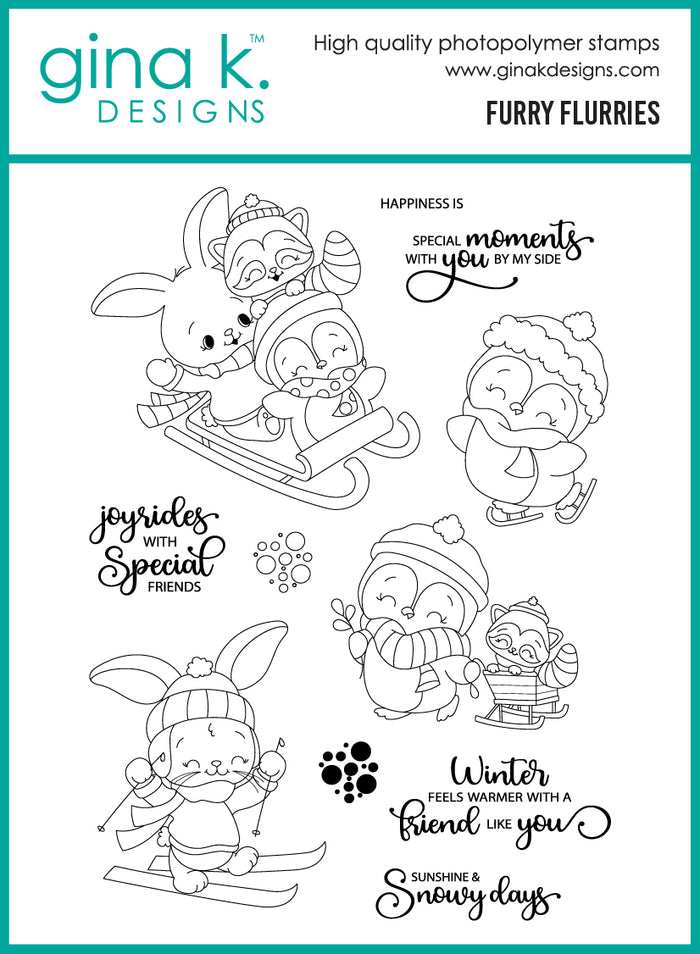 Gina K. Designs - Stamp & Die Set - Furry Flurries. Set by Dina Gerner. At Embellish Away in Bowmanville Ontario Canada.