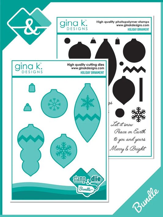 Gina K. Designs - Stamp &amp; Die Set - Holiday Ornaments. Holiday Ornaments is a stamp set by Beth Silaika. This set is made of premium clear photopolymer and measures 6" X 8". Made in the USA. Available at Embellish Away located in Bowmanville Ontario Canada.