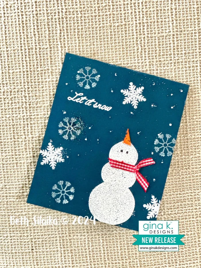 Gina K. Designs - Stamp &amp; Die Set - Holiday Ornaments. Holiday Ornaments is a stamp set by Beth Silaika. This set is made of premium clear photopolymer and measures 6" X 8". Made in the USA. Available at Embellish Away located in Bowmanville Ontario Canada. Card example by Beth Silaika.