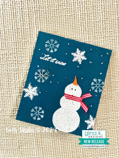 Gina K. Designs - Stamp &amp; Die Set - Holiday Ornaments. Holiday Ornaments is a stamp set by Beth Silaika. This set is made of premium clear photopolymer and measures 6" X 8". Made in the USA. Available at Embellish Away located in Bowmanville Ontario Canada. Card example by Beth Silaika.