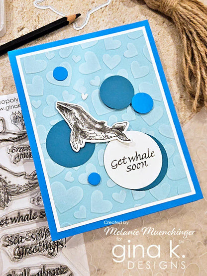 Gina K. Designs - Stamp &amp; Die Set - Beautiful Day. Beautiful Day is a stamp set by Gina K Designs. This set is made of premium clear photopolymer and measures 6" X 8". Made in the USA. Available at Embellish Away located in Bowmanville Ontario Canada. Card example by Melanie Muenchinger.