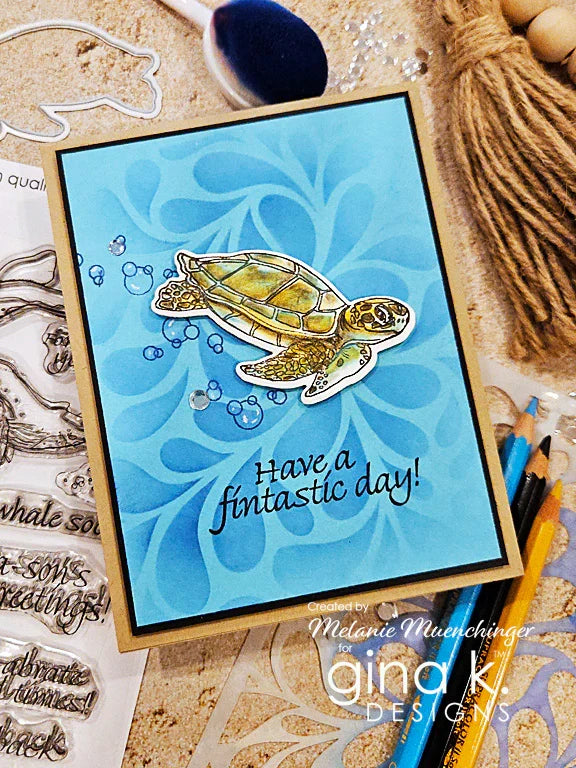 Gina K. Designs - Stamp &amp; Die Set - Beautiful Day. Beautiful Day is a stamp set by Gina K Designs. This set is made of premium clear photopolymer and measures 6" X 8". Made in the USA. Available at Embellish Away located in Bowmanville Ontario Canada. Card example by Melanie Muenchinger.