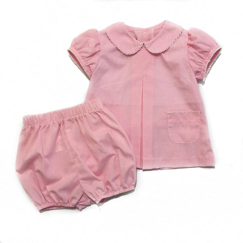 Girl Pleat Front Bloomer Set Light Pink Gingham