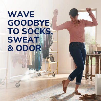 Sockless cushioning insole promotional scene with person wearing shoes indoors