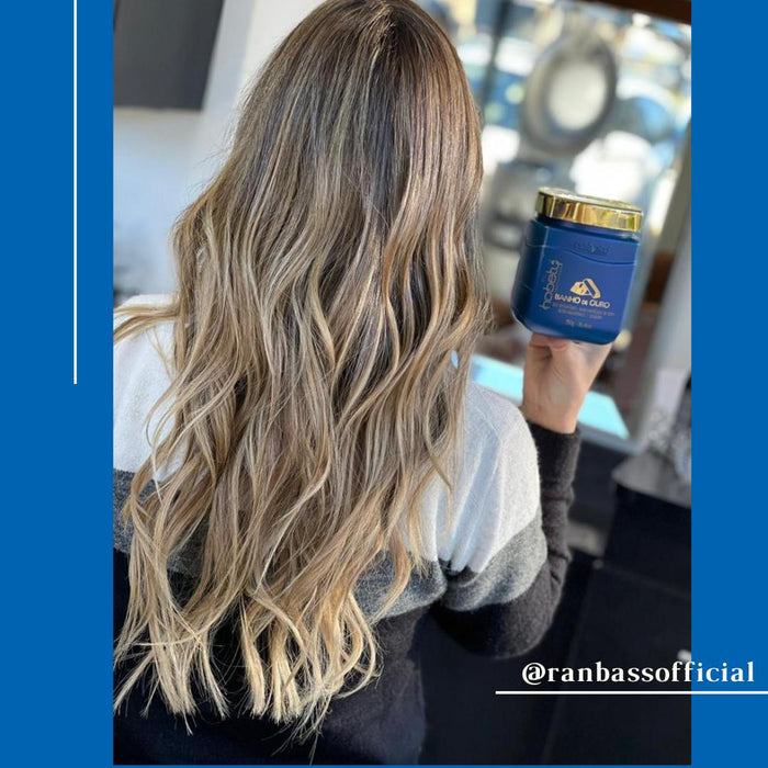 Gold Set - Baño de Oro - 3 Steps - Home Care (Shampoo + Mask + Leave-in) - For all hair types, with hyaluronic acid, hydrolyzed keratin for instant strand repair.