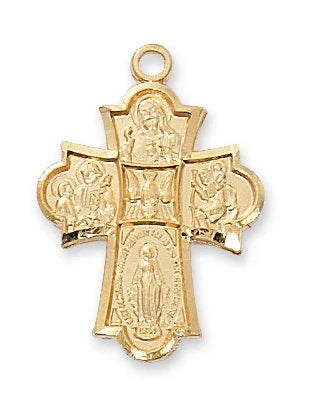 Gold Tone Pewter 4-Way Medal Necklace-  18"
