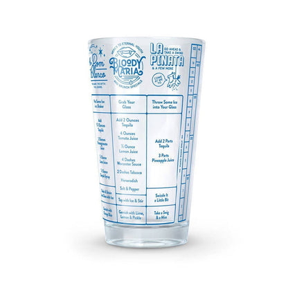 Fred & Friends Good Measure Recipe Glass for Tequila, clear glassware with measurement markings and tequila-themed design.