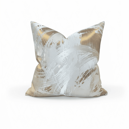 Harlow Cream & Gold Metallic Abstract Feather Filled Cushion - 50x50cm