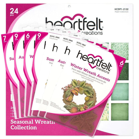 Heartfelt Creations - Seasonal Wreath Collection - Includes 1 Of Each Item In Collection. This timeless collection gives you everything you need to start building your own wreath with ease! Perfectly coordinated accent pieces for each season, gives you the freedom year round, to create an all seasons wreath, no matter the occasion!  Available at Embellish Away located in Bowmanville Ontario Canada.