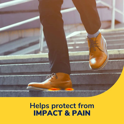 Orange lace-up shoes on stairs, with heel and arch cushioning support