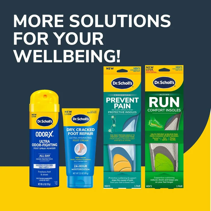 Set of Dr. Scholl's comfort and pain relief product boxes, including heel & arch