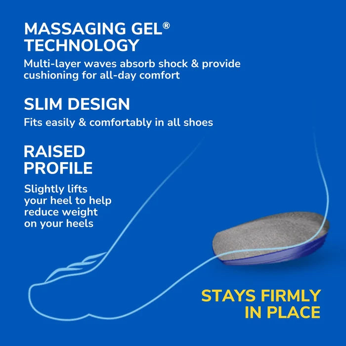Dr Scholls Heel Cushions featuring Massaging Gel technology slim design and raised profile for shoe comfort