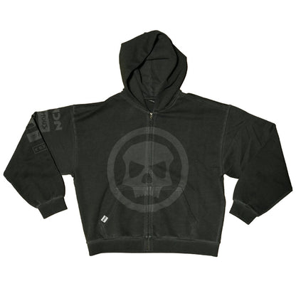 HERITAGE SKULL ZIP HOODIE - SAGE GREY WASH