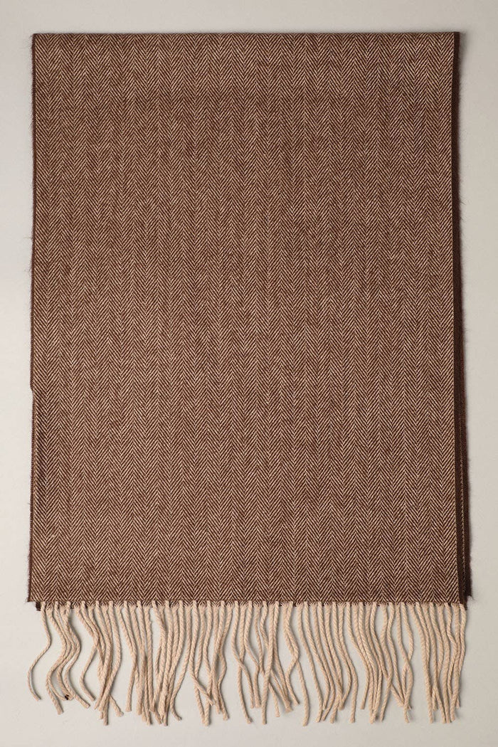 Herringbone muffler scarf by Fashion City, showcasing a stylish woven pattern in neutral tones on a soft fabric.