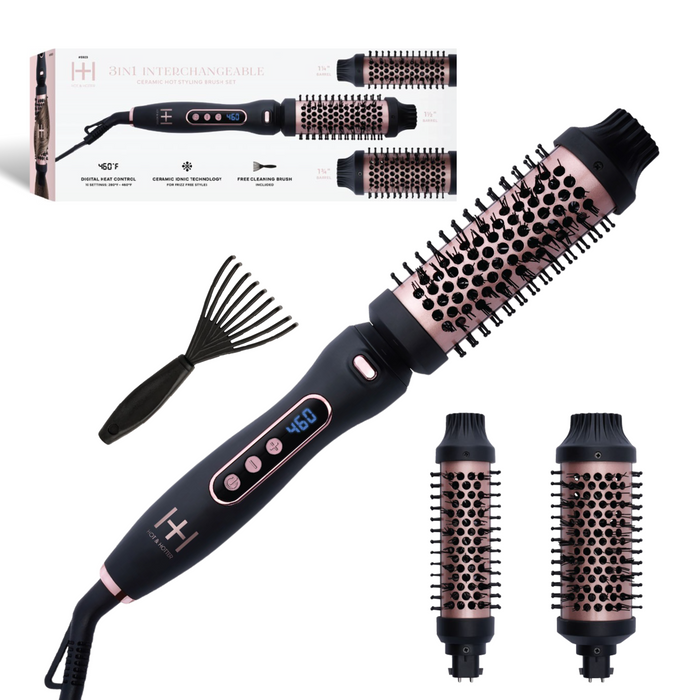 Hot & Hotter 3 in 1  Ceramic Hot Styling Brush Set, 1 Count, Black