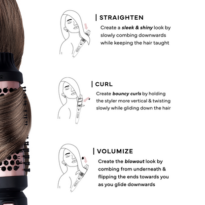 Hot & Hotter 3 in 1  Ceramic Hot Styling Brush Set, 1 Count, Black