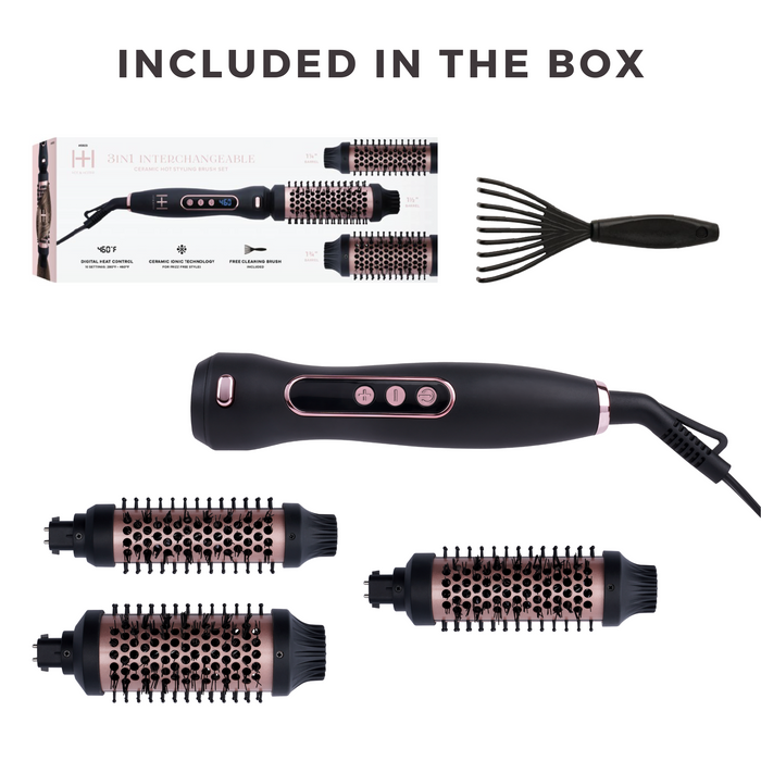 Hot & Hotter 3 in 1  Ceramic Hot Styling Brush Set, 1 Count, Black