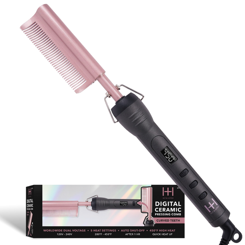 Hot & Hotter Digital Ceramic Pressing Comb Curved Teeth, 1 Count Hair Straightener, Rose Gold
