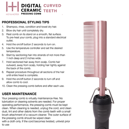 Hot & Hotter Digital Ceramic Pressing Comb Curved Teeth, 1 Count Hair Straightener, Rose Gold