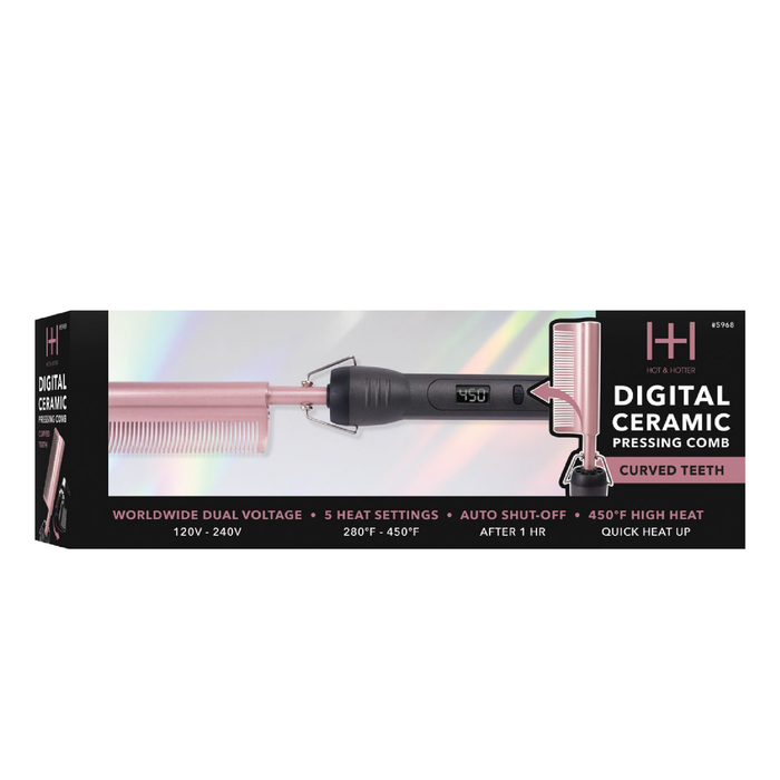 Hot & Hotter Digital Ceramic Pressing Comb Curved Teeth, 1 Count Hair Straightener, Rose Gold