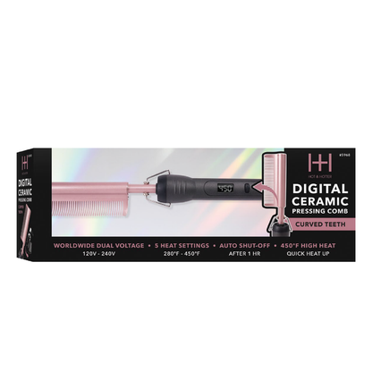 Hot & Hotter Digital Ceramic Pressing Comb Curved Teeth, 1 Count Hair Straightener, Rose Gold