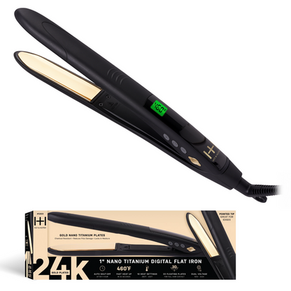 Hot & Hotter Digital Nano Titanium Flat Iron with Gold Plates 1 Inch, 1 Count, Black