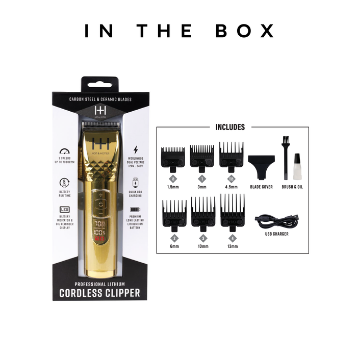 Hot & Hotter Professional Lithium Cordless Clipper, 1 Count, Gold