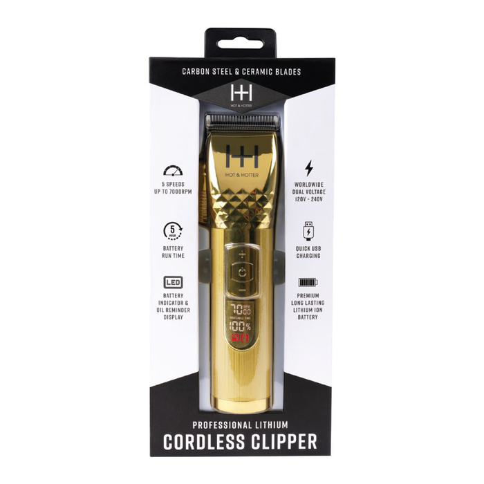 Hot & Hotter Professional Lithium Cordless Clipper, 1 Count, Gold