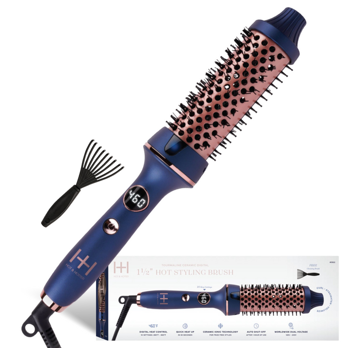 Hot & Hotter Tourmaline Ceramic Digital Hot Styling Brush 1 1/2 Inch, 1 Count, Blue