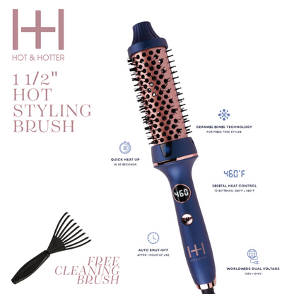 Hot & Hotter Tourmaline Ceramic Digital Hot Styling Brush 1 1/2 Inch, 1 Count, Blue